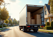Camion de déménagement de 12m3 ouvert en rue ensoleillée