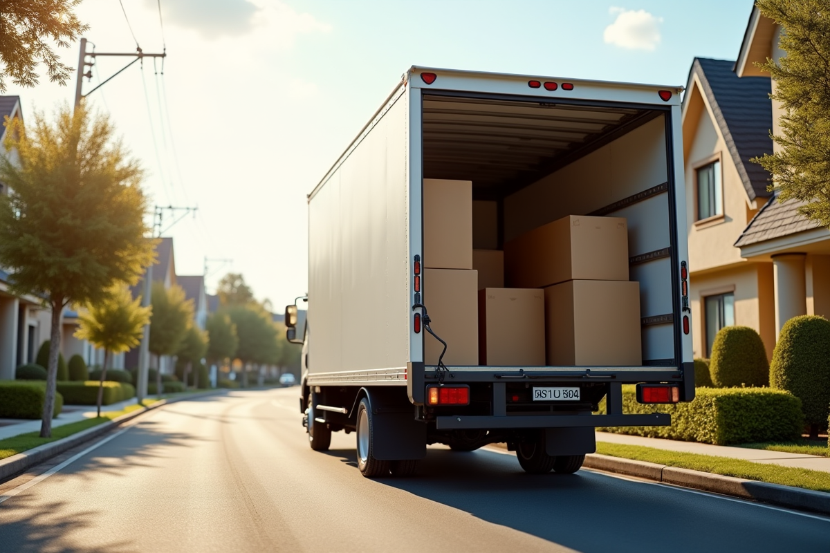 Camion de déménagement de 12m3 ouvert en rue ensoleillée