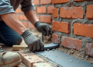 L’importance de la bande d’arase dans la protection de votre maison Constructeur posant bande d arase sur mur en briques