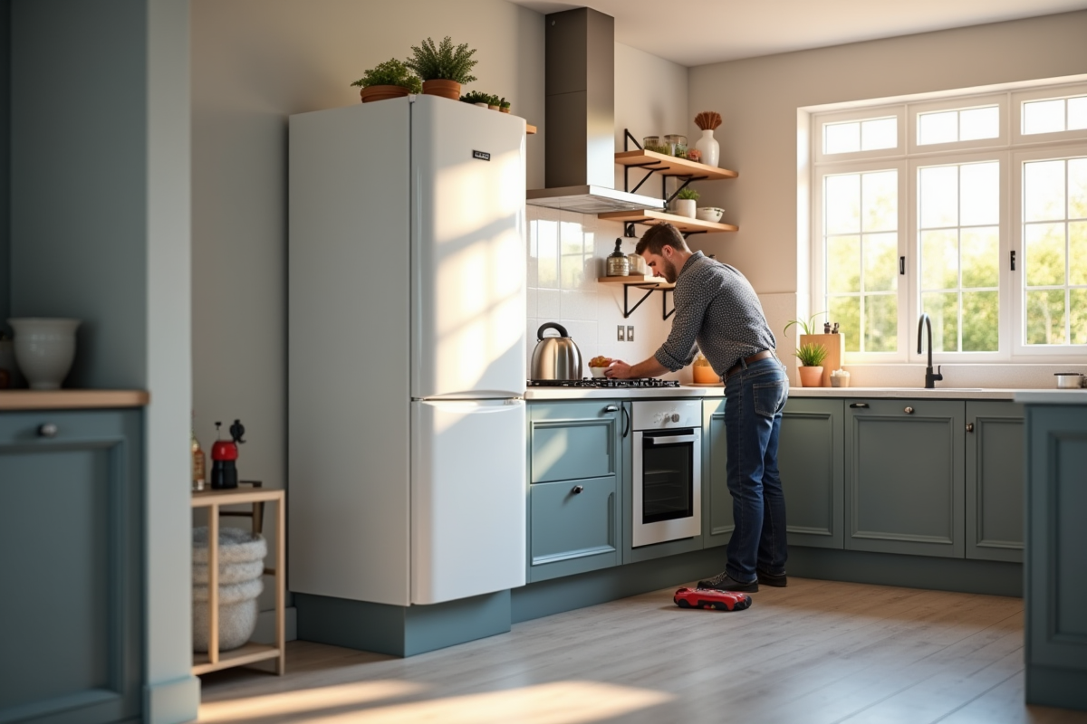 Installation moderne de chaudière gaz dans une cuisine lumineuse