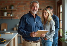 Entreprise de rénovation : comment choisir le meilleur expert en 2025 ? Expert en renovation discutant avec un couple dans un intérieur moderne