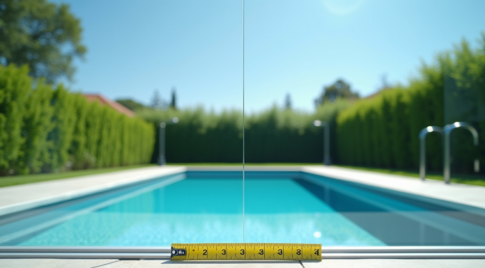 Piscine moderne avec clôture de sécurité en extérieur ensoleillé