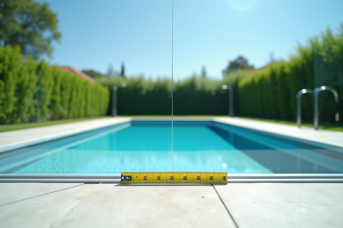 Piscine moderne avec clôture de sécurité en extérieur ensoleillé