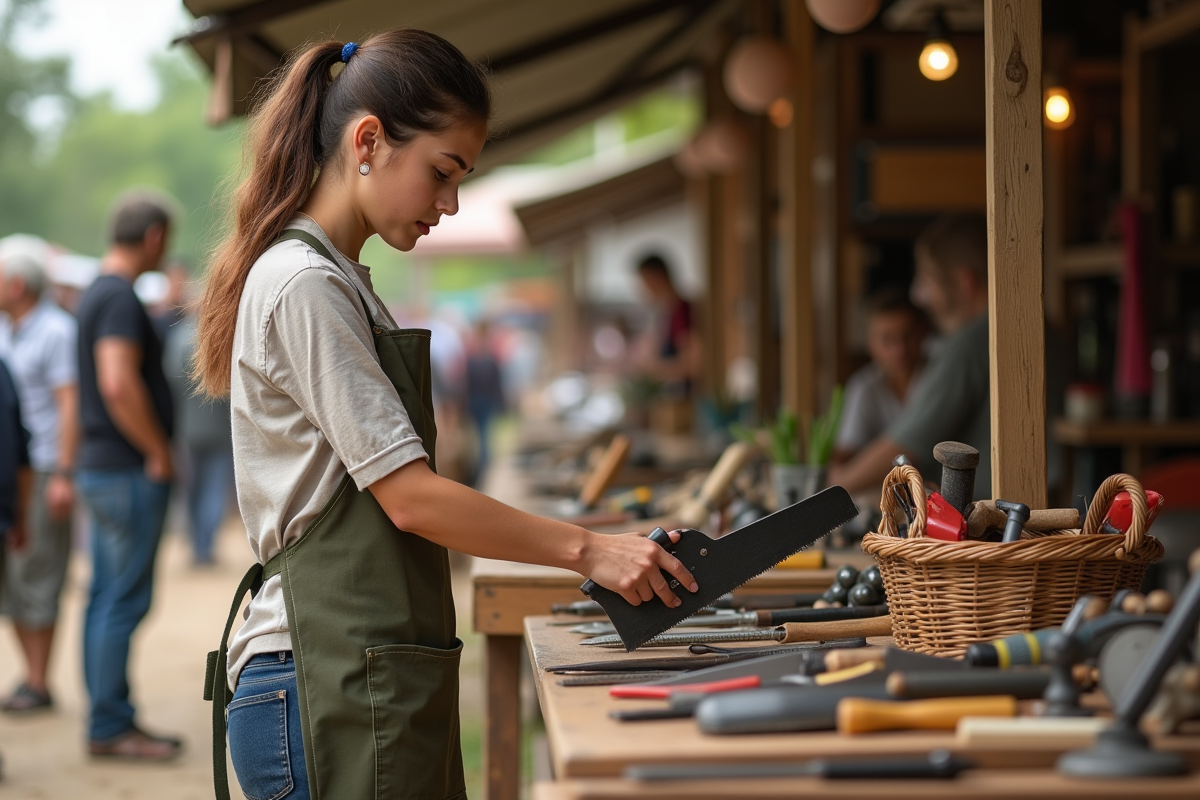 Jeune femme choisit une scie lors d