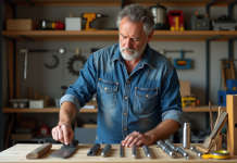 Outils manuels : comparatif, avantages et utilisations en 2025 Homme d'âge moyen compare des outils dans un atelier organisé
