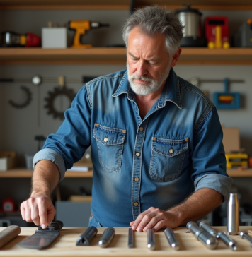 Outils manuels : comparatif, avantages et utilisations en 2025 Homme d'âge moyen compare des outils dans un atelier organisé