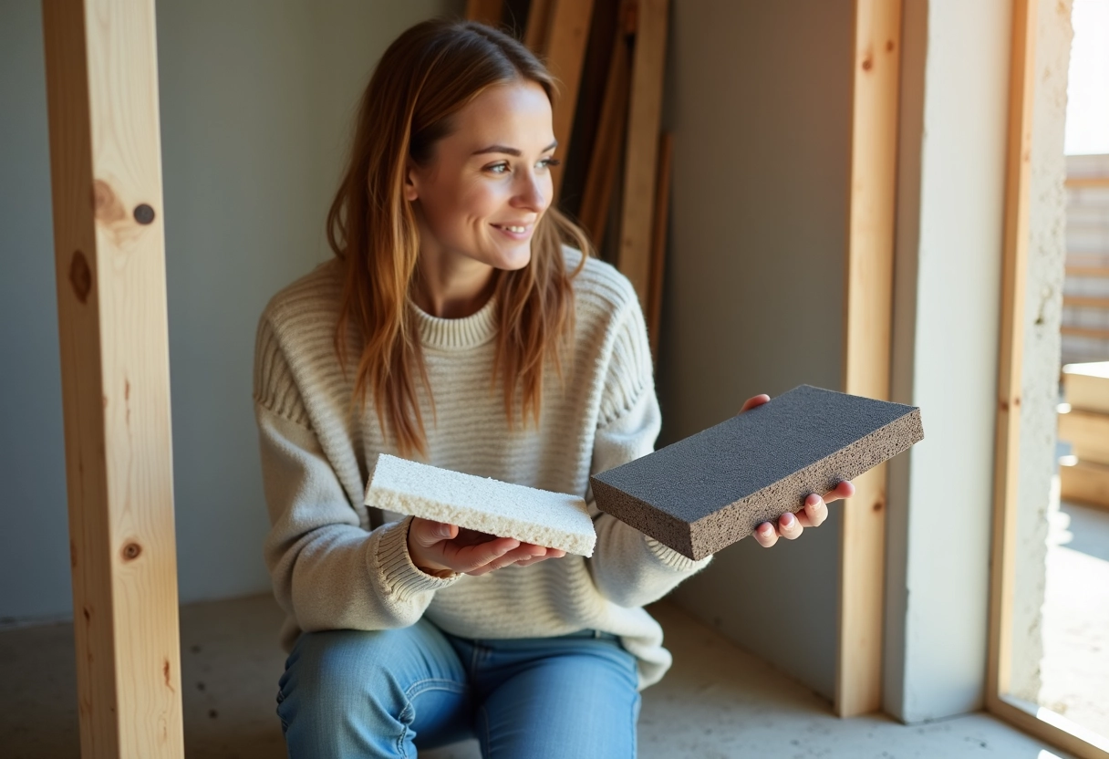 Jeune femme compare echantillons d