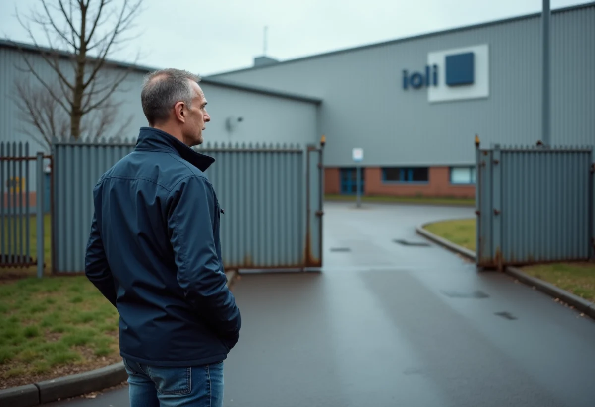 Homme d'âge moyen devant la ferme industrielle Isol1 à Mayenne
