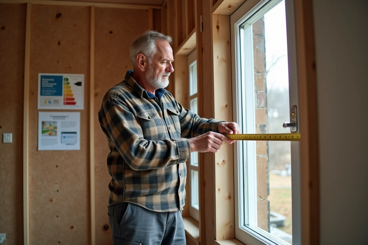 Homme mesure une fenêtre dans une maison renovée