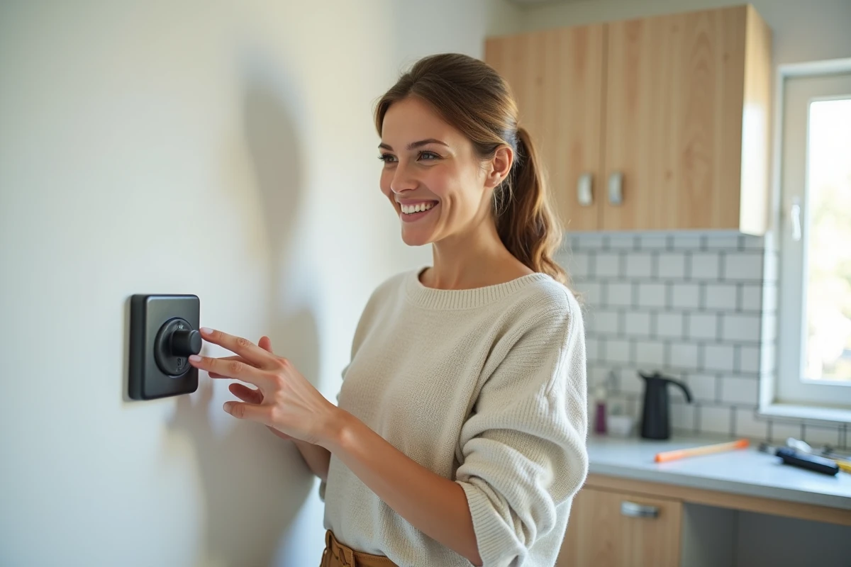 Jeune femme montrant l