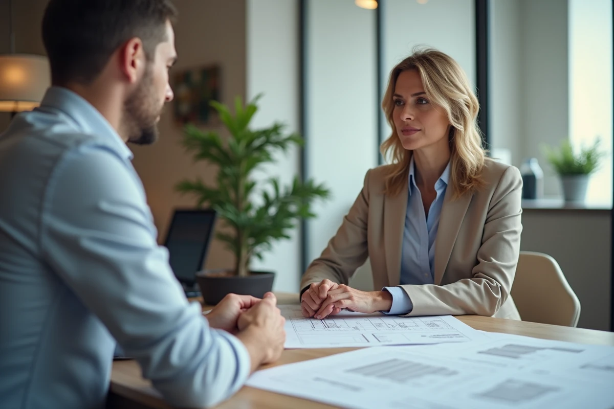 Femme professionnelle examinant des plans avec un entrepreneur