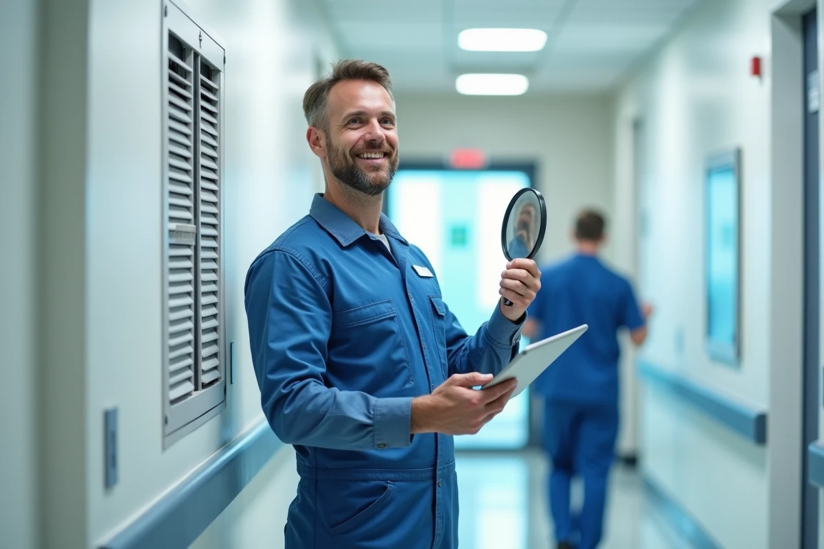 Technicien inspectant un ventilateur hospitalier