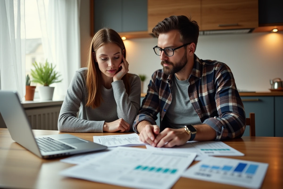 Couple comparant des devis de travaux de rénovation énergétique à la maison
