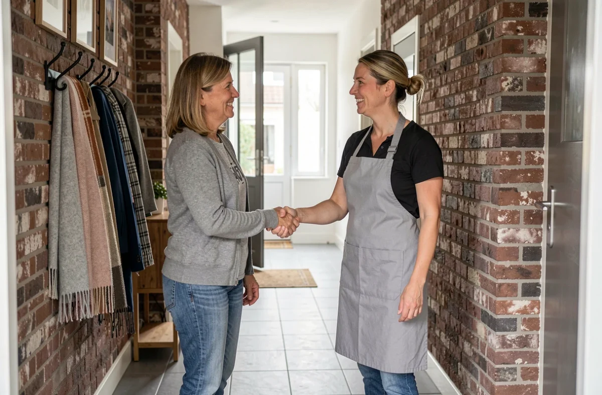 Cliente accueillant une aide ménagère à domicile avec confiance à Lille